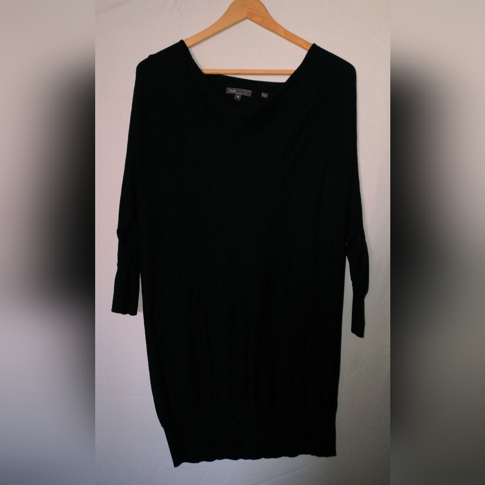 Vince. 3/4 Sleeve Black Tunic Witchy Classic Black Knit Top Blouse Dress Medium